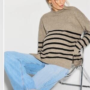 Ripe Oatmeal Striped Maternity Sweater XL Oversized Mockneck Soft Tunic $93